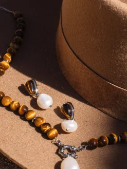 Fashion PURELEI Tiger's Eye Pearl Ohrringe
