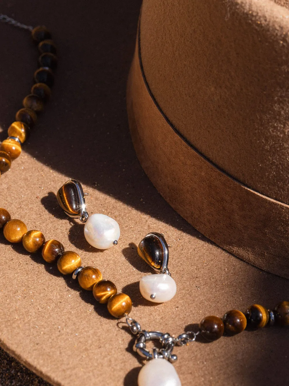 Fashion PURELEI Tiger's Eye Pearl Ohrringe